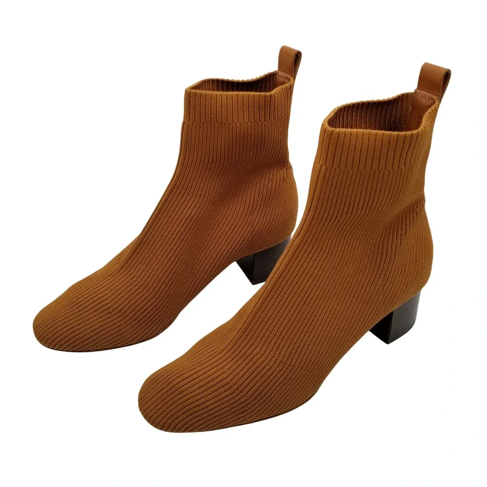 Everlane Glove Boot ReKnit Toffee Brown Rib Knit Block Heel Ankle Boots Women 10